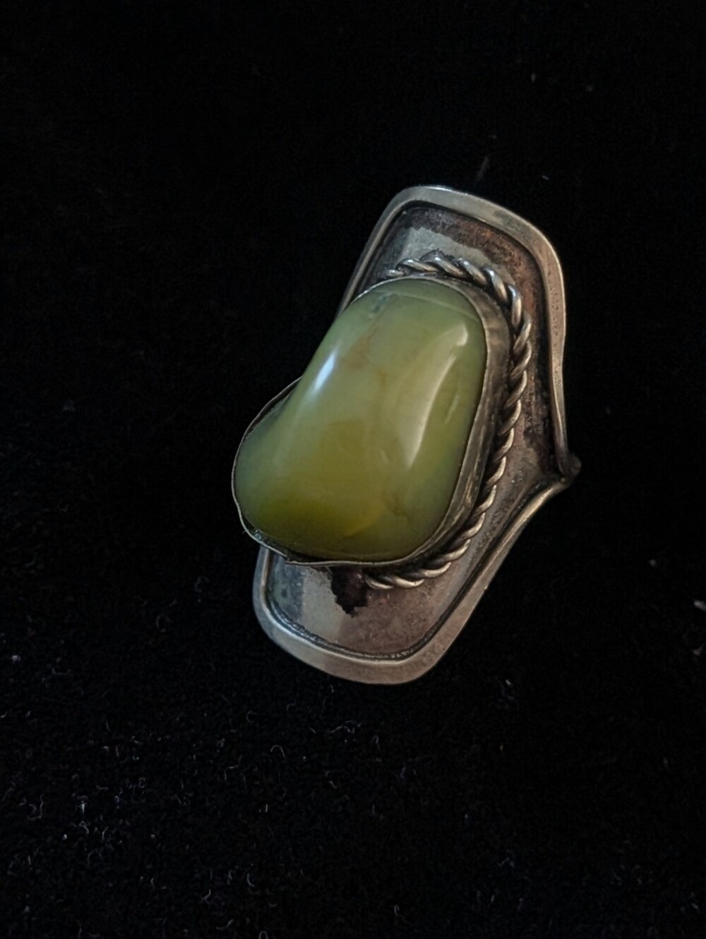 German silver Statement Ring with Green Jasper Cabochon
